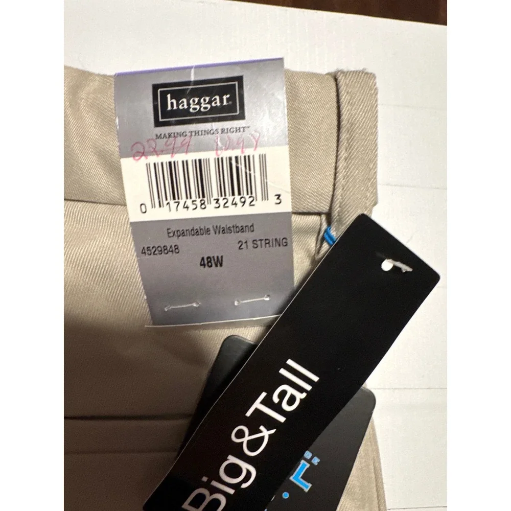 Haggar Cool 18 Mens Shorts 48W Big & Tall Khaki Expandable Waist 9.5 Inseam NEW